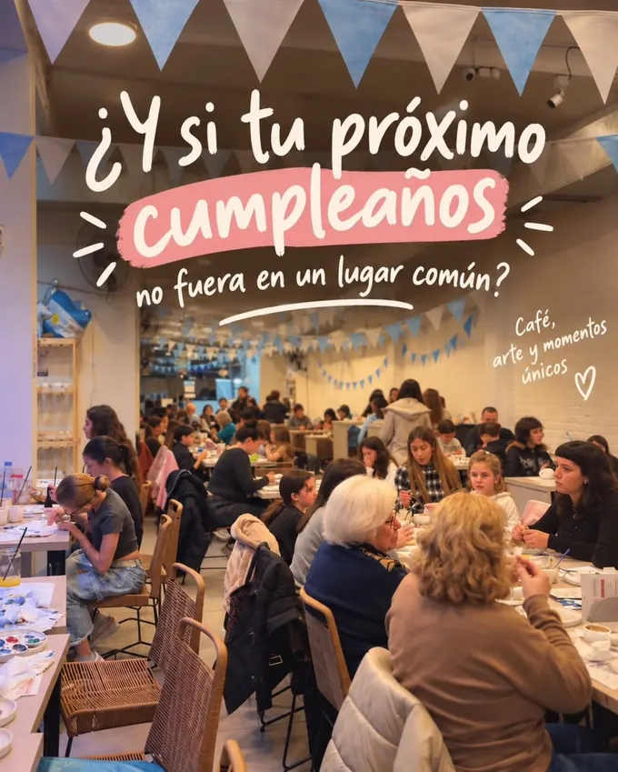 Cumpleaños en Artina: invitados pintando en el salón decorado